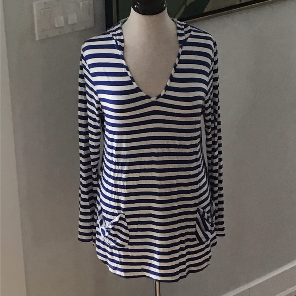 BODY GLOVE nautical strip royal blue and white stripe hoody cover up